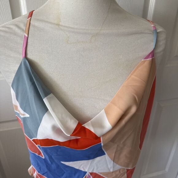 Womens Tank Top Sz Large Art To Wear 80s 90s Y2K Happy Cowl Neck Colorblock - Picture 2 of 7